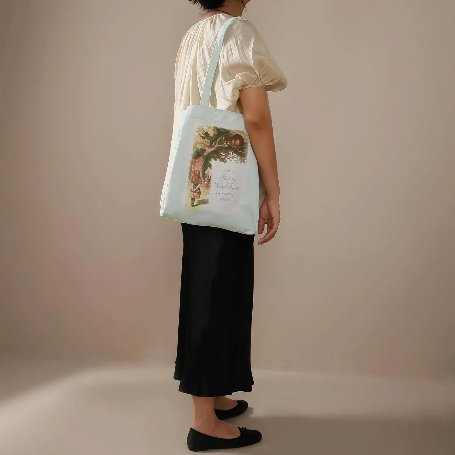 Literary Themed Tote Bag-Alice in Wonderland |Turquoise |Large Capacity