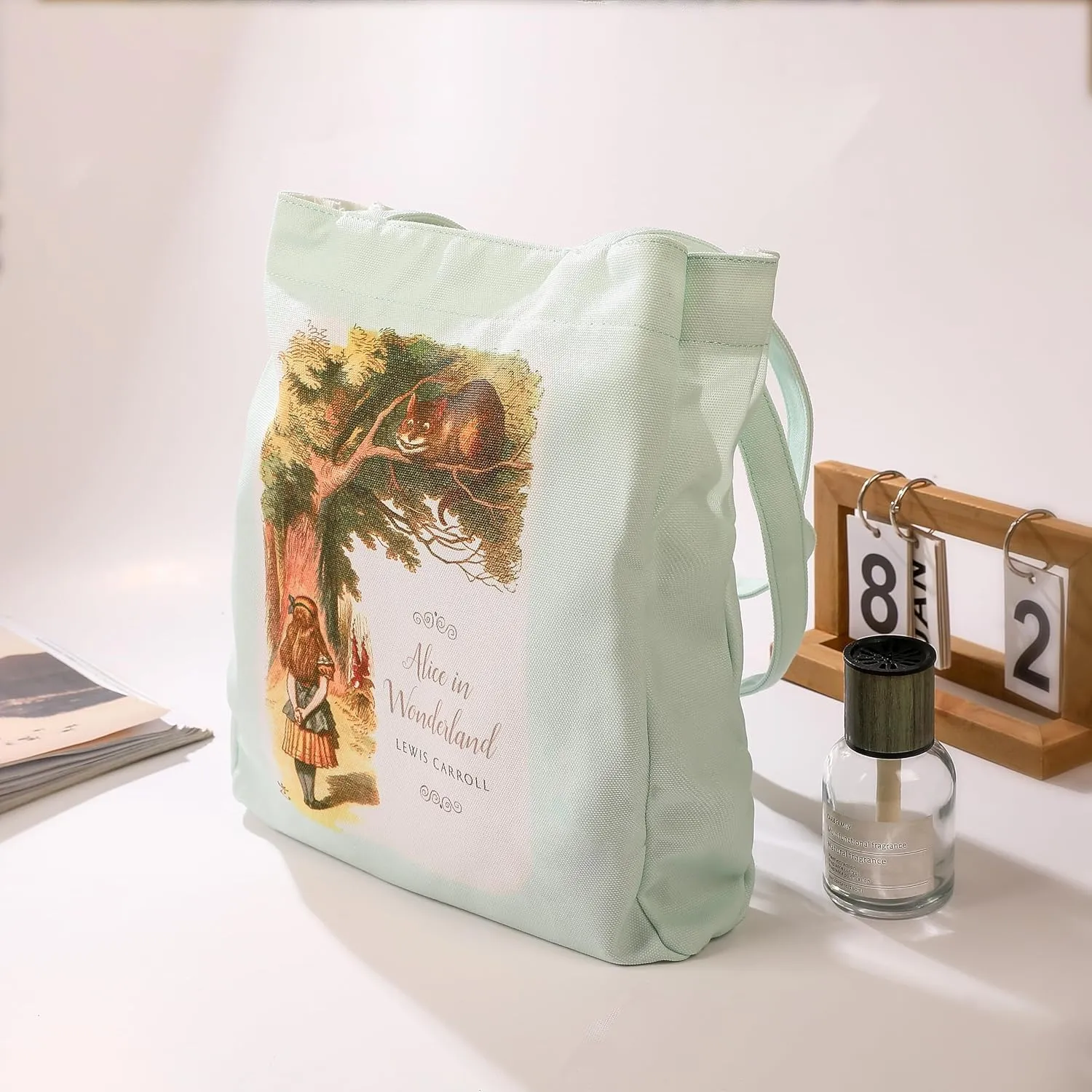 Literary Themed Tote Bag-Alice in Wonderland |Turquoise |Large Capacity