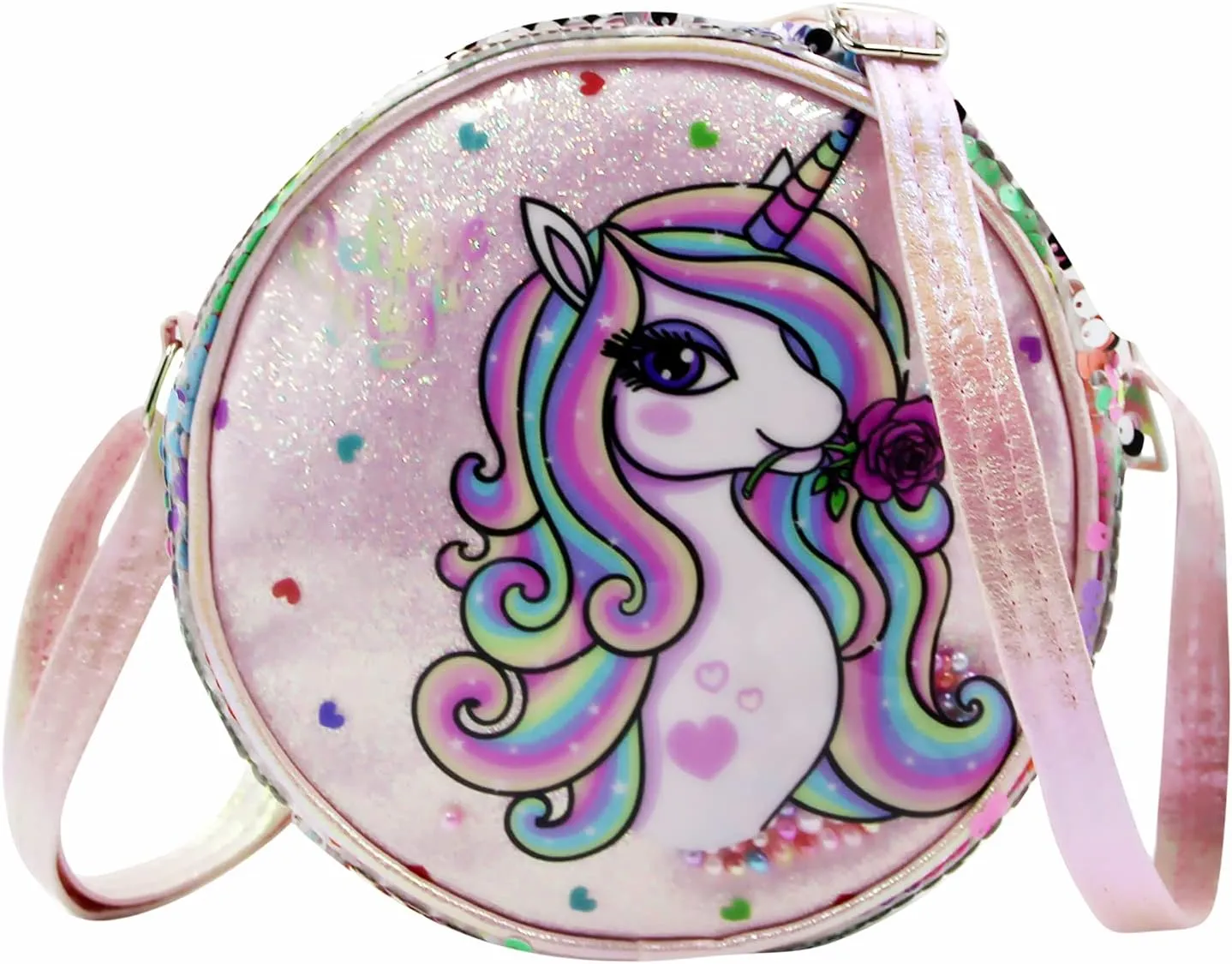 Little Girls Crossbody Purse Mini Cute Unicorn Princess Shoulder Message Bag Sequin Coin Purse