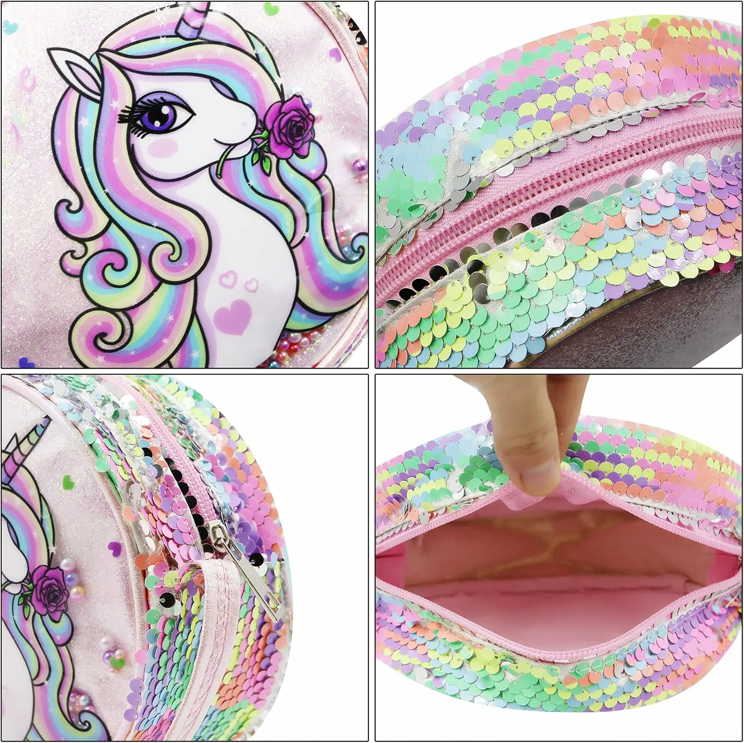 Little Girls Crossbody Purse Mini Cute Unicorn Princess Shoulder Message Bag Sequin Coin Purse
