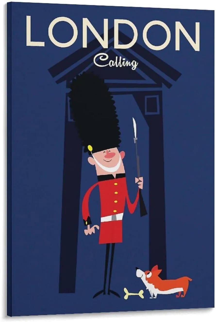 London Guard England Vintage Travel Poster Print Canvas Wall Art for Bedroom Living Room HD Print Posters 08x12inch(20x30cm)