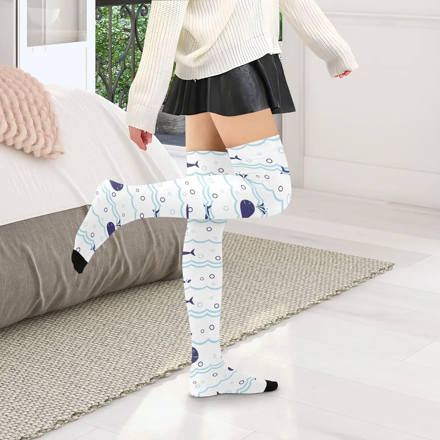 Long High Knee Stock Casual Athletic Stockings Soft Breathable Socks for Women Running Cycling Hiking