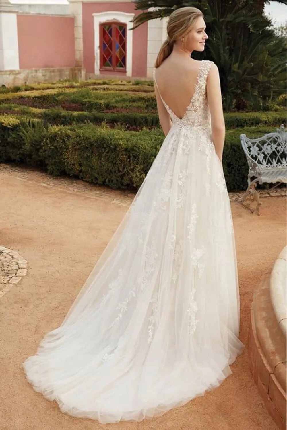 LORIE Wedding Dresses for Bride Long Sleeves 2025 Sexy V Neck A-Line Lace Applique Boho Beach Bridal Gowns with Train
