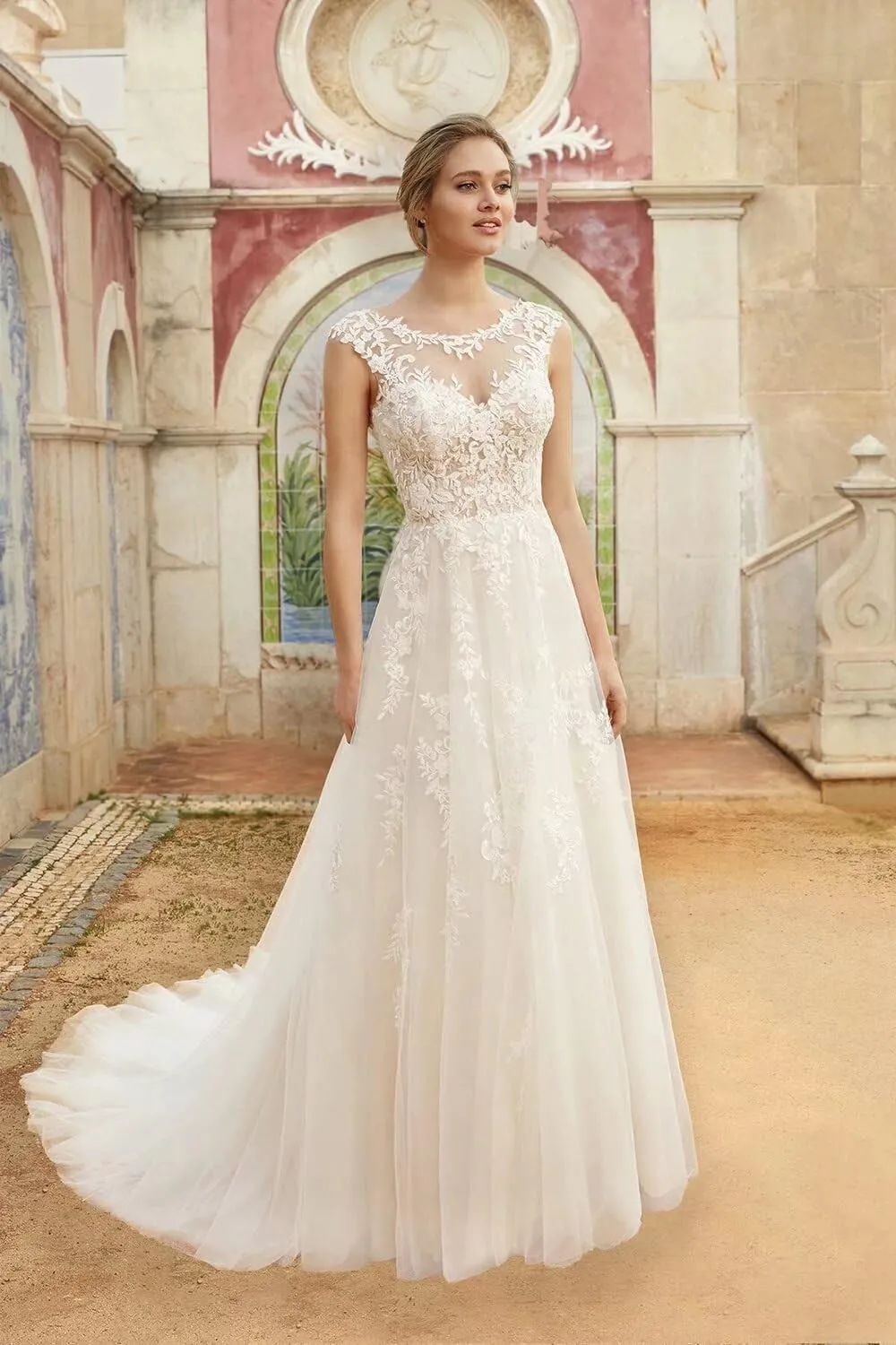 LORIE Wedding Dresses for Bride Long Sleeves 2025 Sexy V Neck A-Line Lace Applique Boho Beach Bridal Gowns with Train