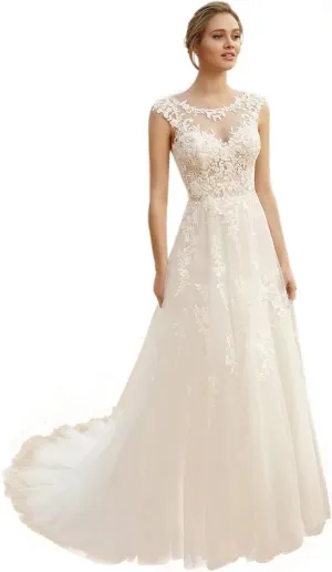 LORIE Wedding Dresses for Bride Long Sleeves 2025 Sexy V Neck A-Line Lace Applique Boho Beach Bridal Gowns with Train