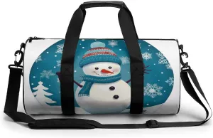 Lovely Christmas Cartoon Skiing Snowman Snowflake Sport Gym Duffle Travel Bag for Women Men Overnight Weekender Bag with Shoe Compartment,Wet Pocket