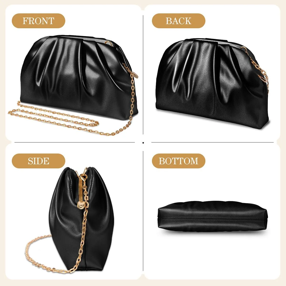 lovyoCoCo Clutch Purse for Women Soft Pleated PU Wedding Clutch, Elegant Evening Bag for Galas, Proms,Cocktail Parties