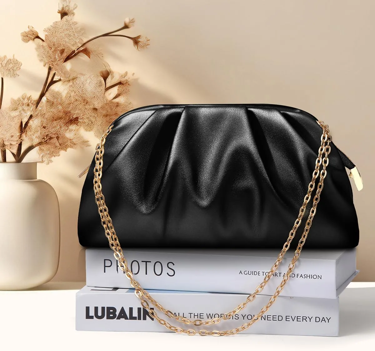 lovyoCoCo Clutch Purse for Women Soft Pleated PU Wedding Clutch, Elegant Evening Bag for Galas, Proms,Cocktail Parties