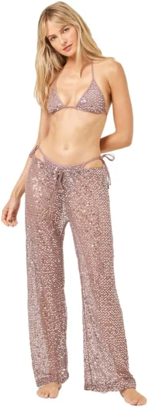 L*Space Lily Pant, Mid Rise, Featuring Sparkly Sequin Fabric, Tie Waist and Relaxed Wide Leg Fit, Smoky Quartz, XS