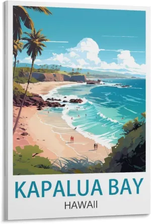 LuaNi Kapalua Bay Hawaii Vintage Travel Poster 16x24inch(40x60cm) Canvas Art Poster And Wall Art Picture Print Modern Family Bedroom Decor Posters, Frame-style