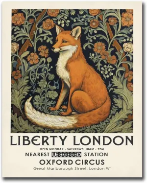 LUCKLYDOUDOU Poster Wall Art Print Vintage Liberty London Foxs Print Botanical Animal Flower Woodland Poster Living Room and Bedroom Home Decoration 20x30inch Without Frame