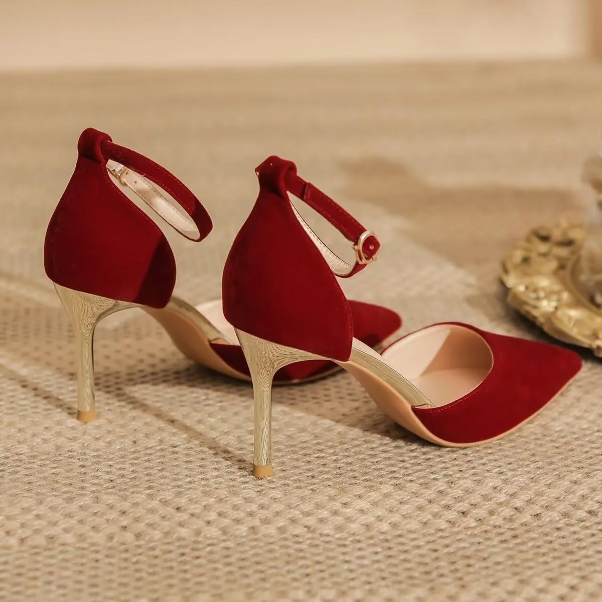 LUXINYU,Women Pointed Toe Heels Shiny Fashion Sexy Stiletto Ladies Pumps Heeled Elegant Bow Strappy Dress Suede Wedding Shoes Comfort Soft Work Shoes