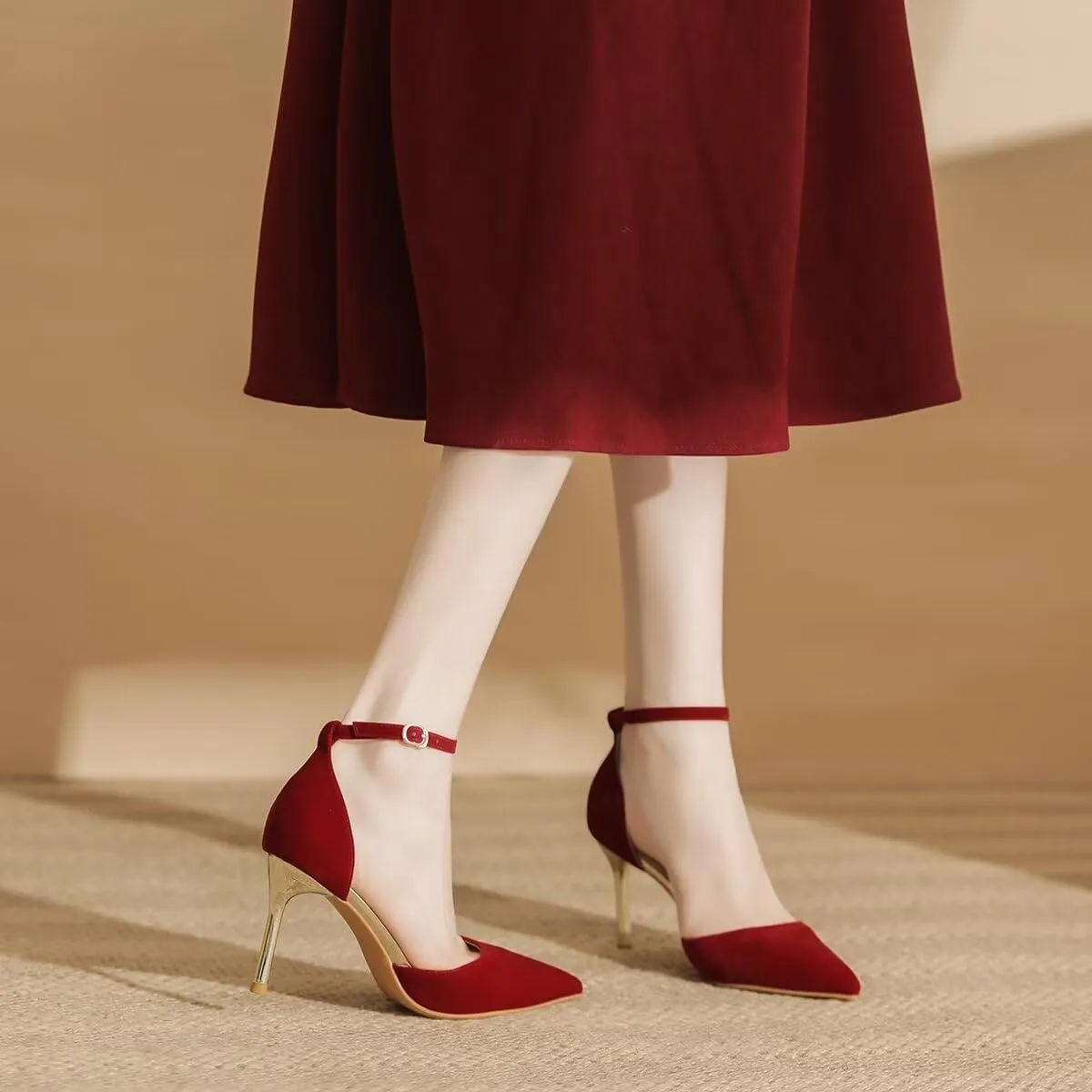 LUXINYU,Women Pointed Toe Heels Shiny Fashion Sexy Stiletto Ladies Pumps Heeled Elegant Bow Strappy Dress Suede Wedding Shoes Comfort Soft Work Shoes