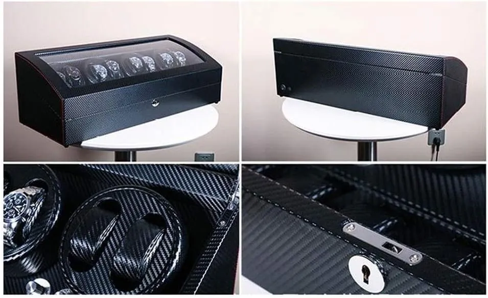 Luxury Luxury Automatic Rotate Watch Winder 8 9 Leather Storage Wood Shell   Leather Pillow   Piano Paint   Tempered GlassBlack-64x26x21.3cm