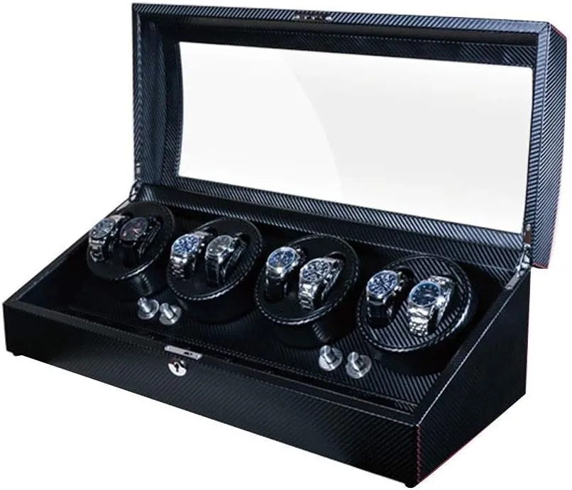 Luxury Luxury Automatic Rotate Watch Winder 8 9 Leather Storage Wood Shell   Leather Pillow   Piano Paint   Tempered GlassBlack-64x26x21.3cm