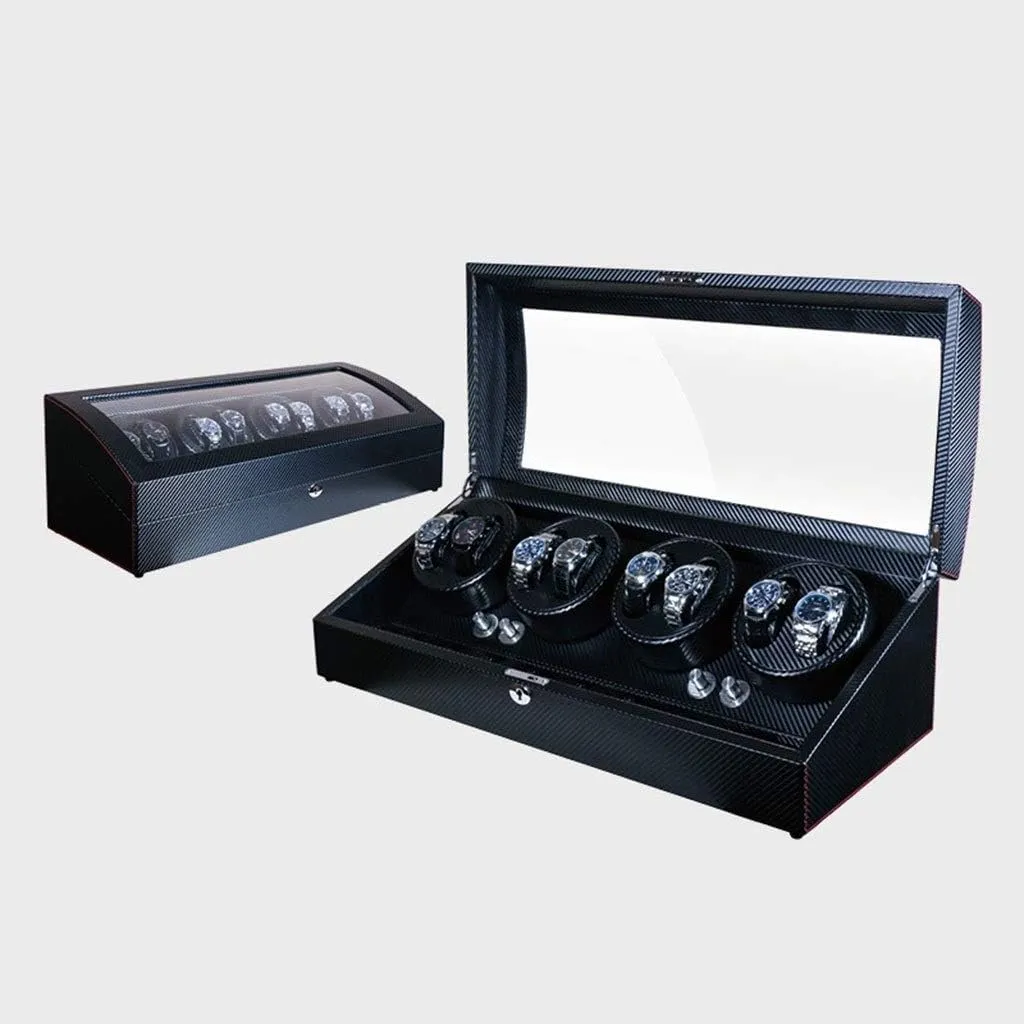 Luxury Luxury Automatic Rotate Watch Winder 8 9 Leather Storage Wood Shell   Leather Pillow   Piano Paint   Tempered GlassBlack-64x26x21.3cm