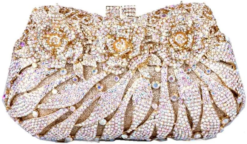 Luxury Sparkly Rose Crystal Evening Clutches Banquet Party Evening Bag Wedding Handbag Purses for Women