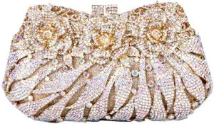 Luxury Sparkly Rose Crystal Evening Clutches Banquet Party Evening Bag Wedding Handbag Purses for Women