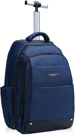 Lychee Adult Business Rolling Laptop Backpack with Wheels - 18 inch Invisible Shoulder Strap Waterproof - Blue