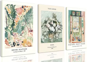 LYPHNX Framed Sage Green Matisse Canvas Wall Art Vintage Abstract Floral Prints Poster Set of 3 Mid Century Aesthetic Flower Artwork Painting Picture Decor for Living Room Bedroom Bathroom 12"x16"