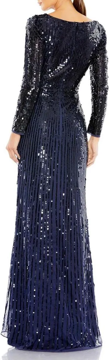 Mac Duggal Womens Sequin Faux Wrap Evening Dress