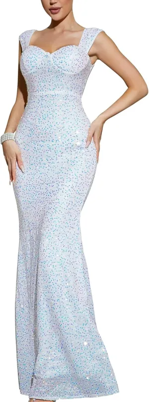 Madam Uniq Formal Dress Sequin Fishtail Sleeveless 1920s Gatsby Cocktail Prom Elegant Maxi Evening Gowns for Women