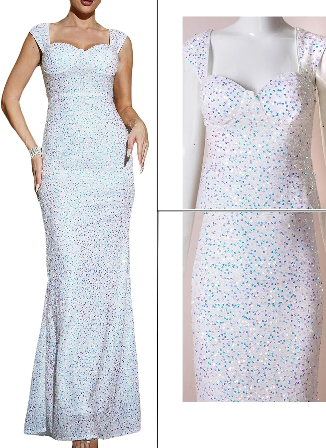 Madam Uniq Formal Dress Sequin Fishtail Sleeveless 1920s Gatsby Cocktail Prom Elegant Maxi Evening Gowns for Women