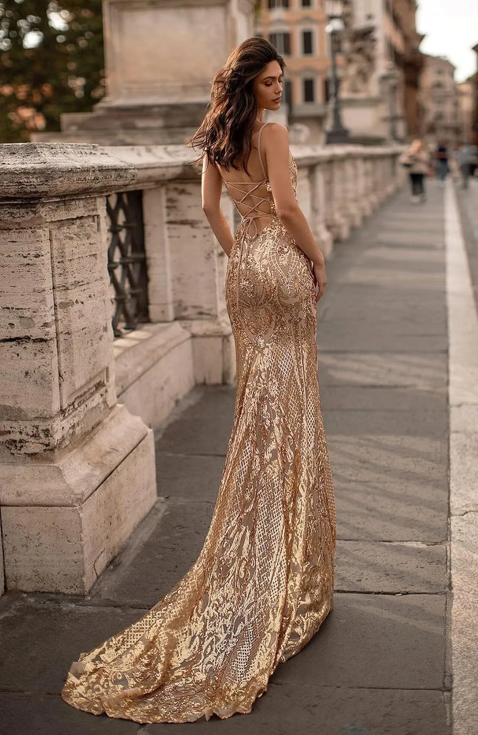 MAGGCIF Mermaid Sequin Prom Dresses for Women with Slit V Neck Sparkly Long Formal Evening Party Gown