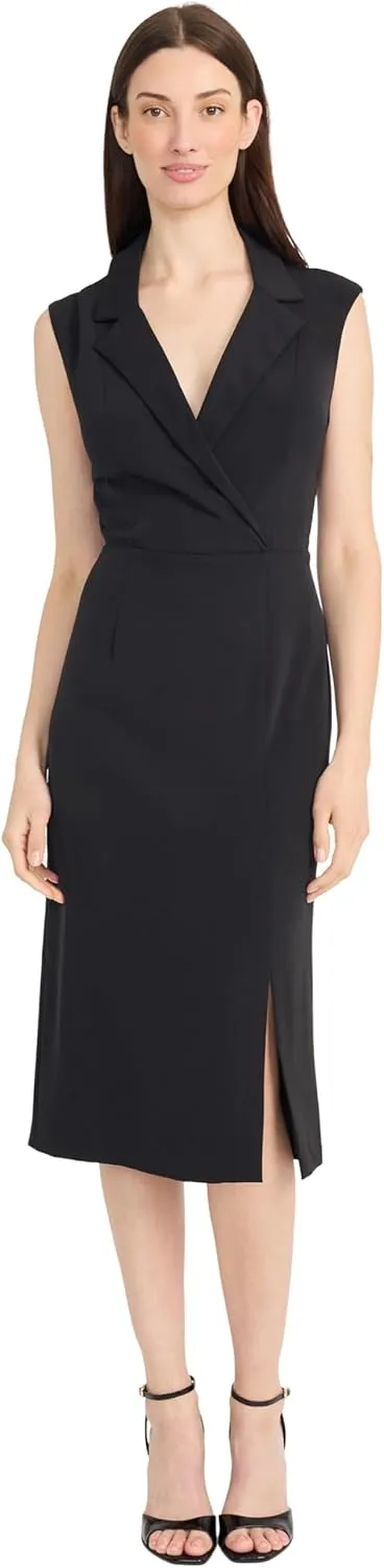 Maggy London Women's Tailored Wrap Midi Deep V-Neck-Sleeveless Professional Wear-Formal Evening Dress