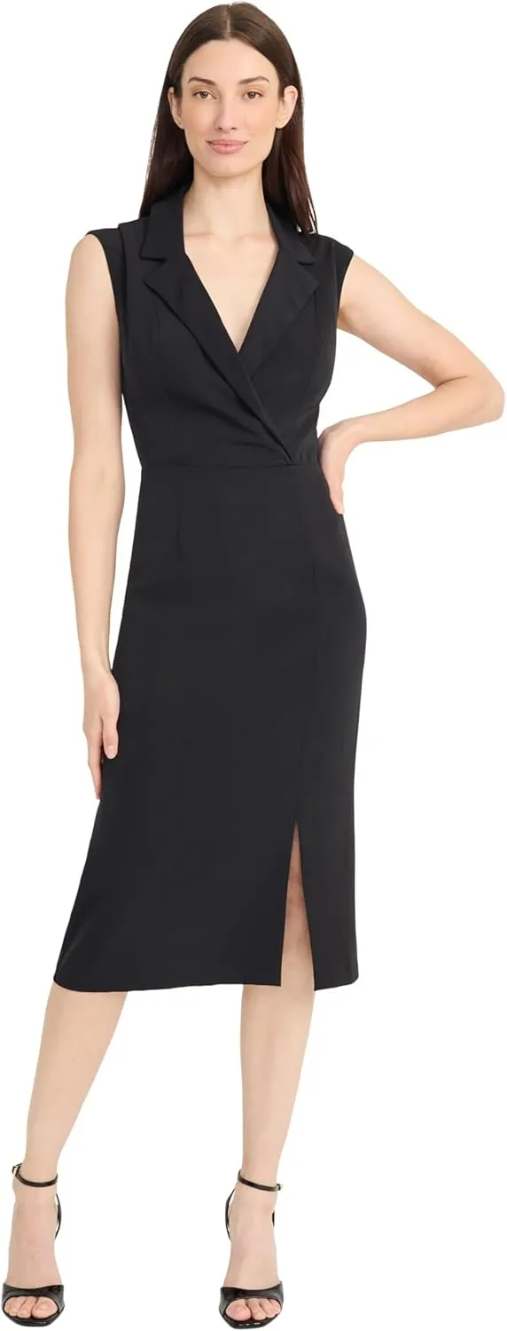 Maggy London Women's Tailored Wrap Midi Deep V-Neck-Sleeveless Professional Wear-Formal Evening Dress
