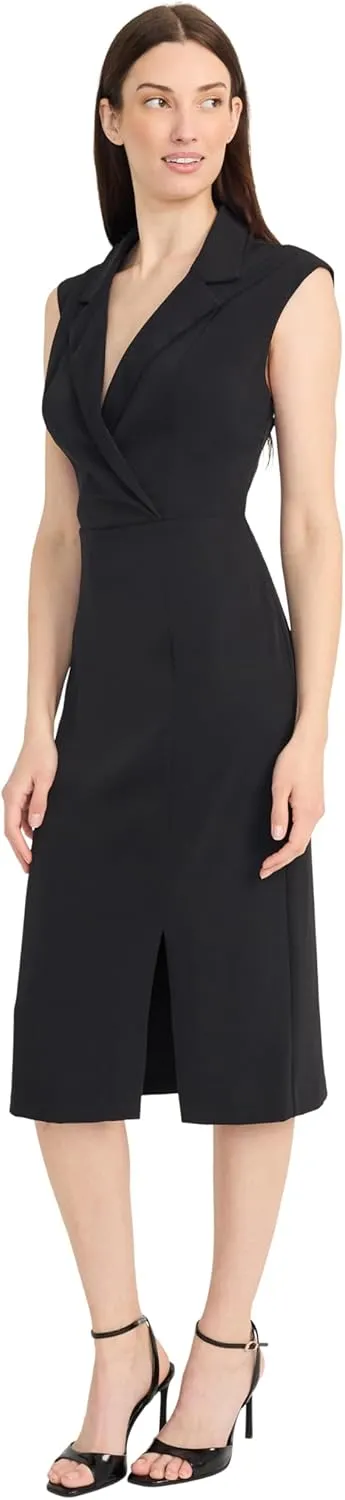 Maggy London Women's Tailored Wrap Midi Deep V-Neck-Sleeveless Professional Wear-Formal Evening Dress