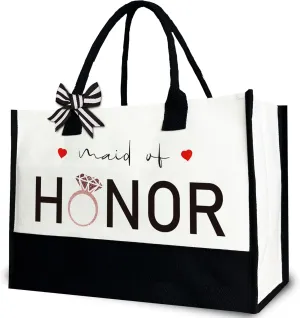 Maid of Honor Tote Bag, Wedding Canvas Tote Bag for Bridesmaid, Gift for Maid of Honor from the Bride, Bridal Shower, Bachelorette Party, Engagement, 12x17 inch