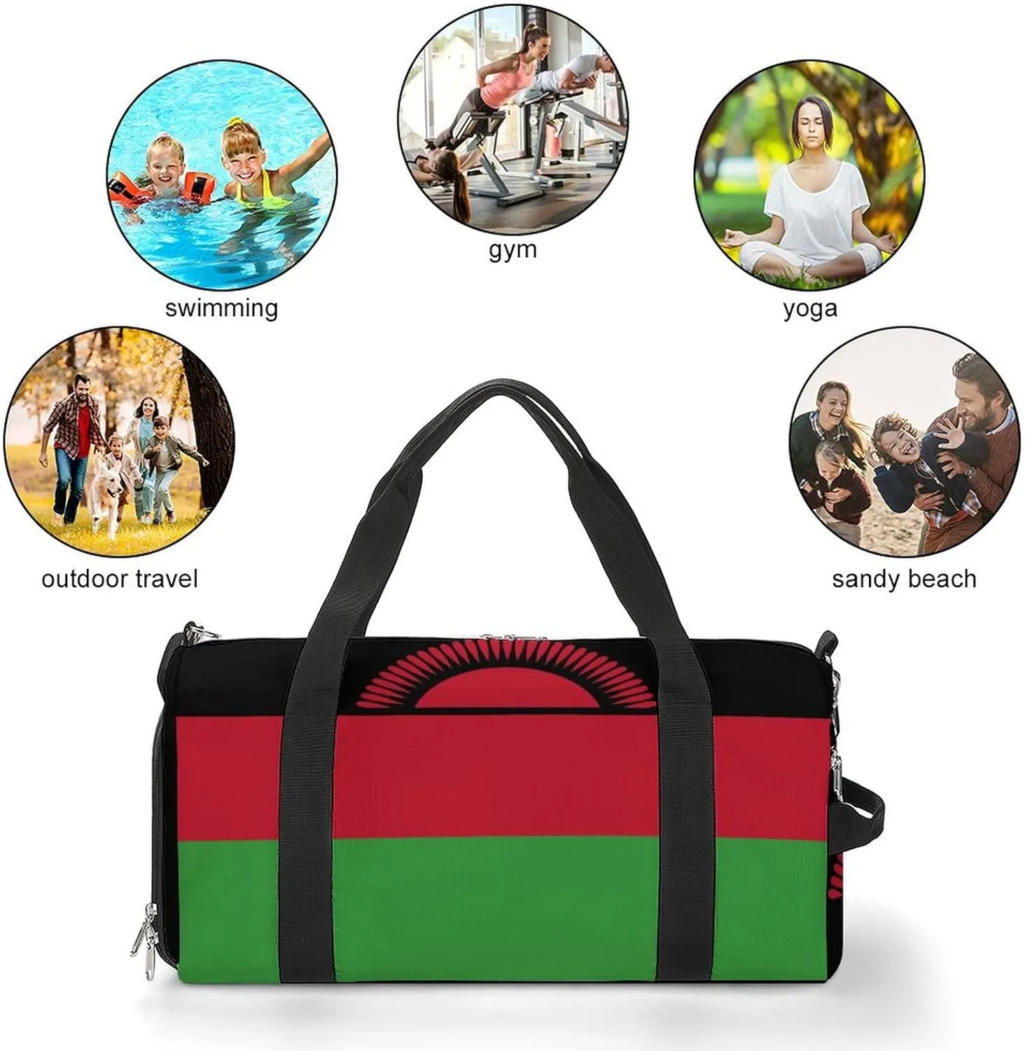 Malawi Flag Duffel Bag for Boys Girls with Shoe Compartment for Travel Gym