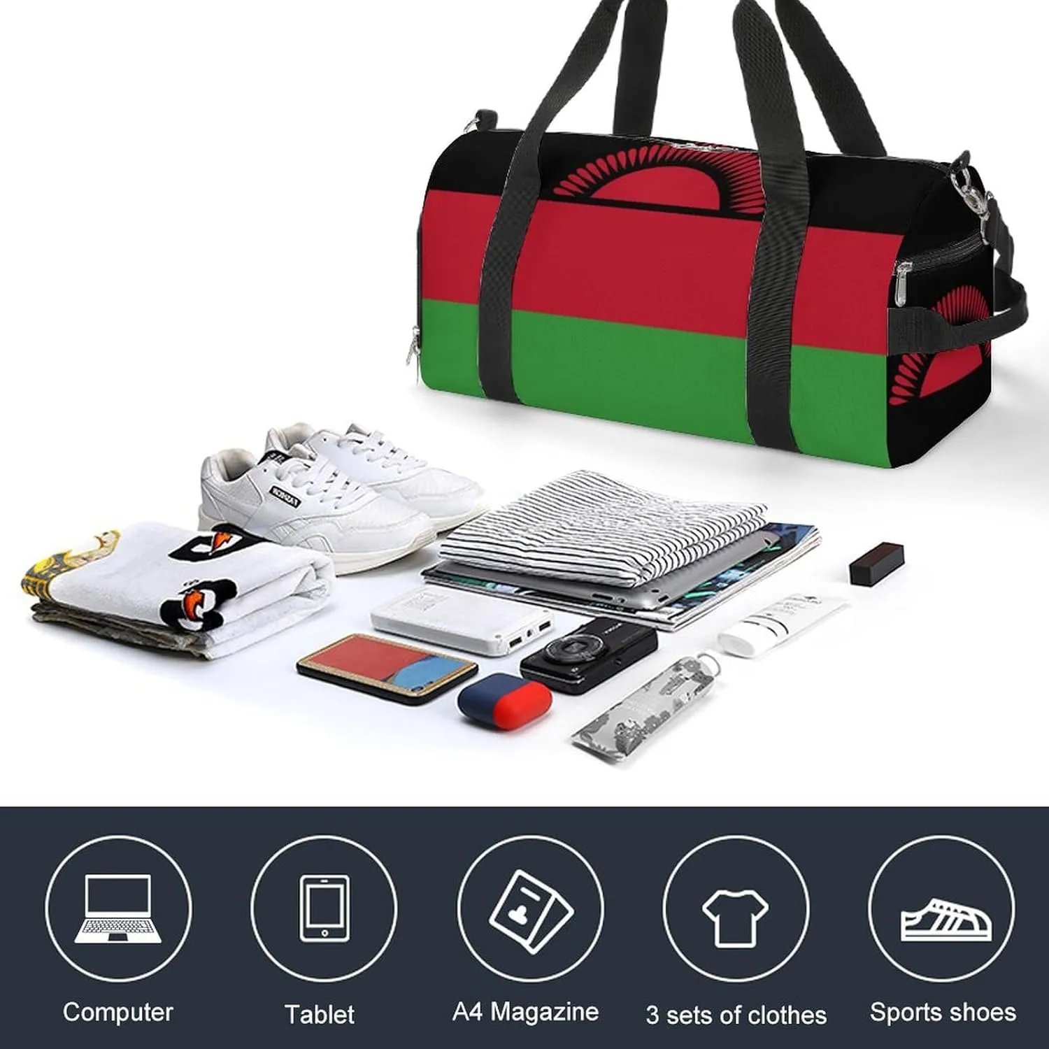 Malawi Flag Duffel Bag for Boys Girls with Shoe Compartment for Travel Gym
