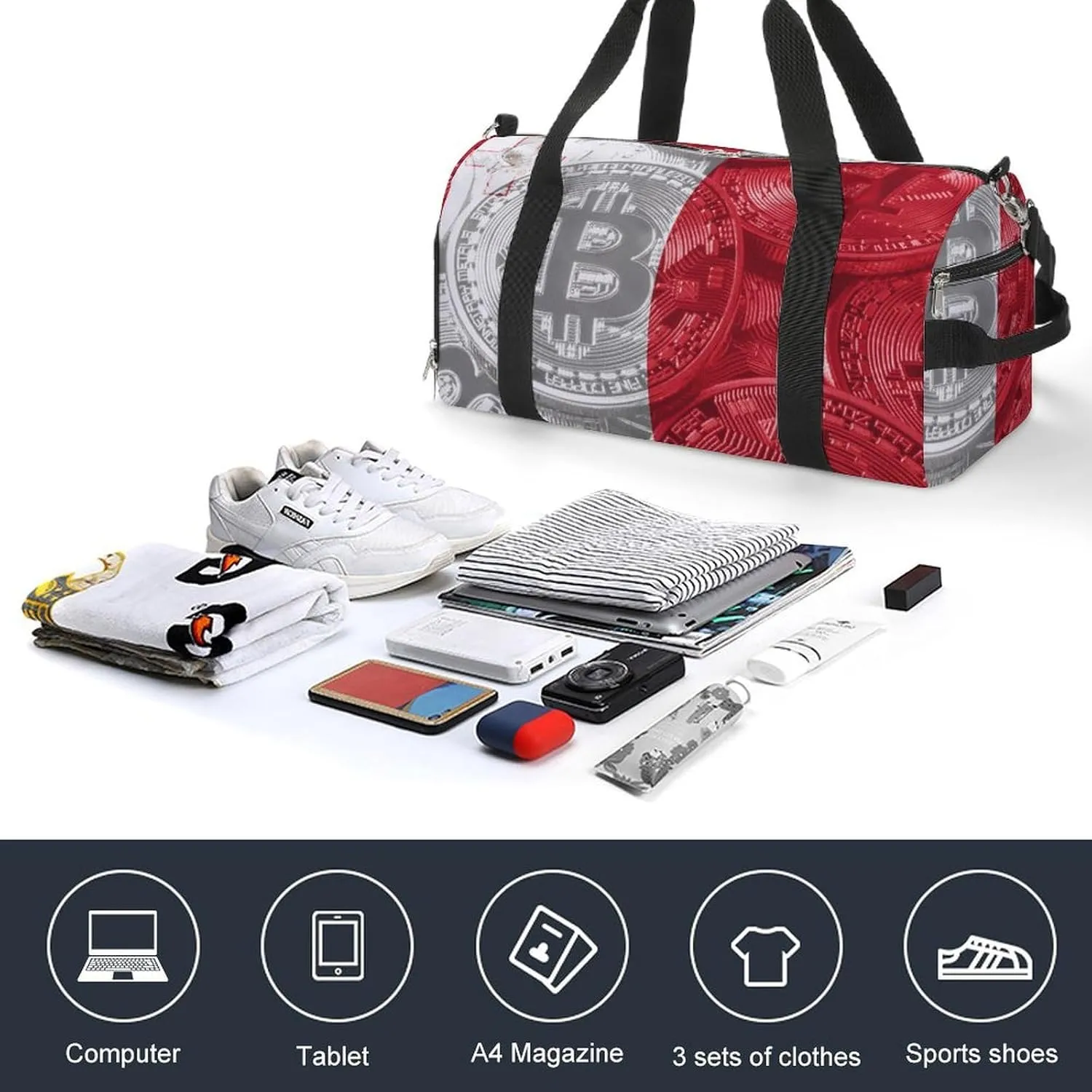 Malta Flag Bitcoin Sports Duffel Bag with Wet Pocket and Shoe Compartment for Gym