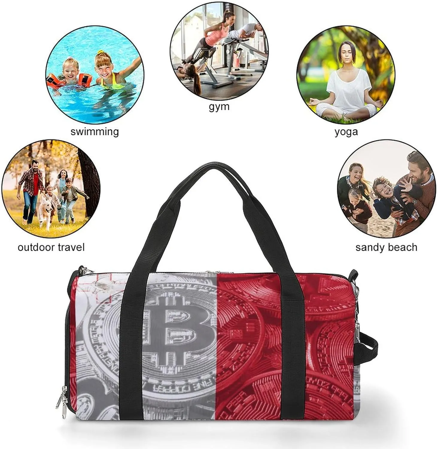 Malta Flag Bitcoin Sports Duffel Bag with Wet Pocket and Shoe Compartment for Gym