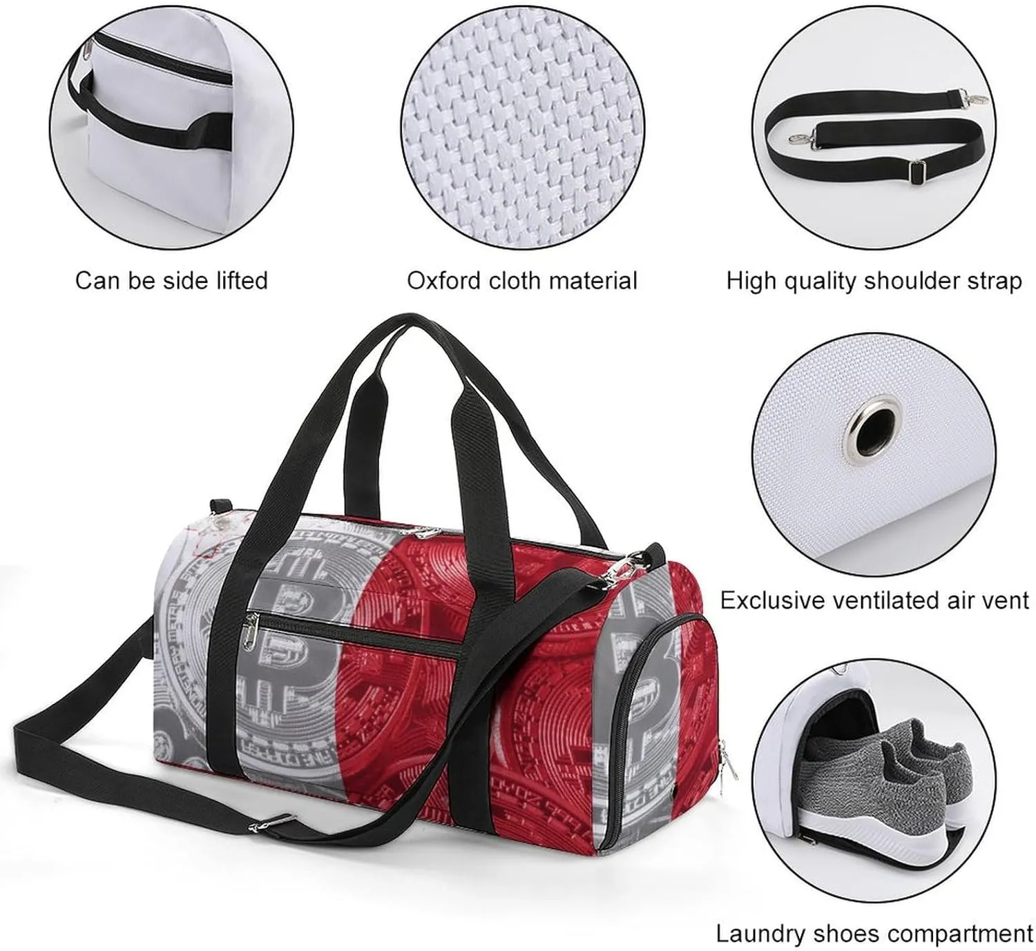 Malta Flag Bitcoin Sports Duffel Bag with Wet Pocket and Shoe Compartment for Gym