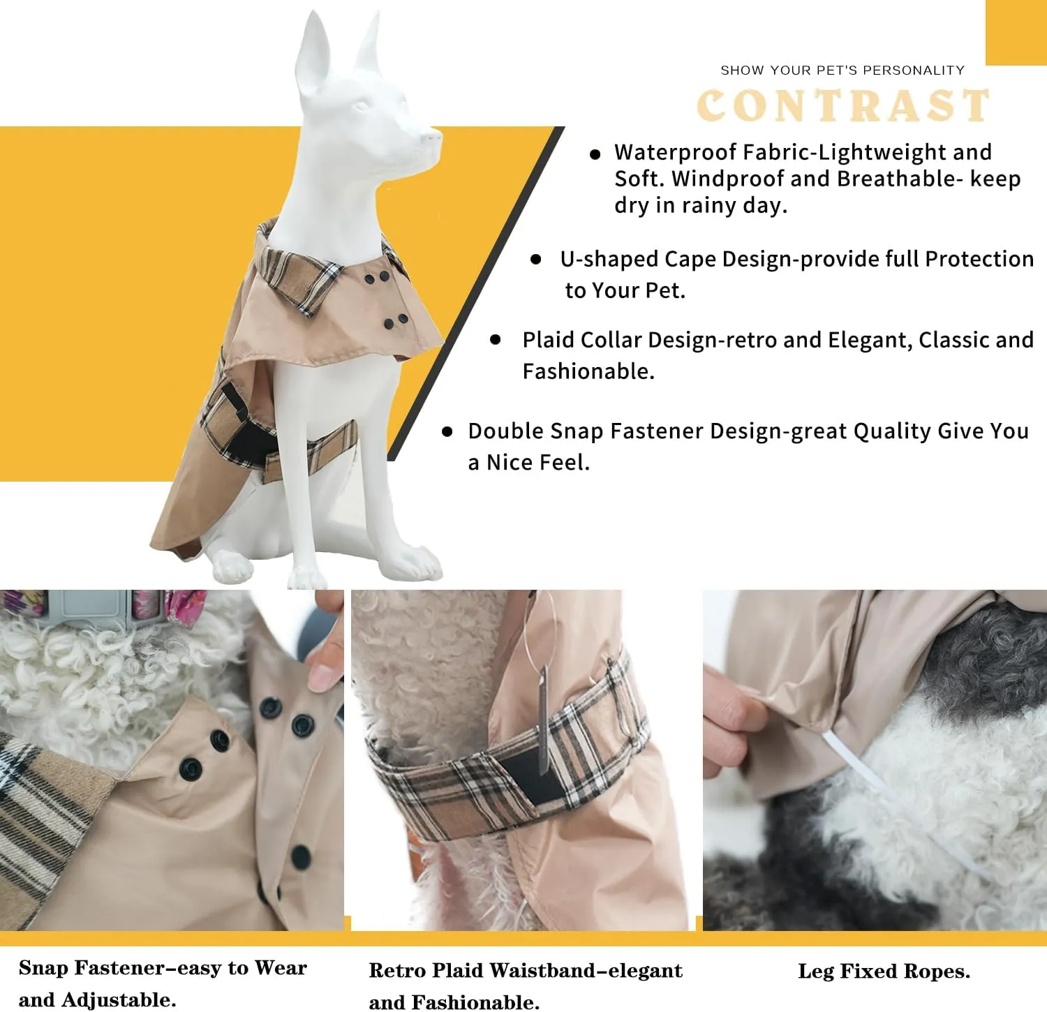 MAMORE Dog Jacket Waterproof Outdoor Vest for Smal Medium Large Dogs, Windproof Adjustable Breathable Lightweight Fashion Casual Dog Clothes (Khaki, Small)