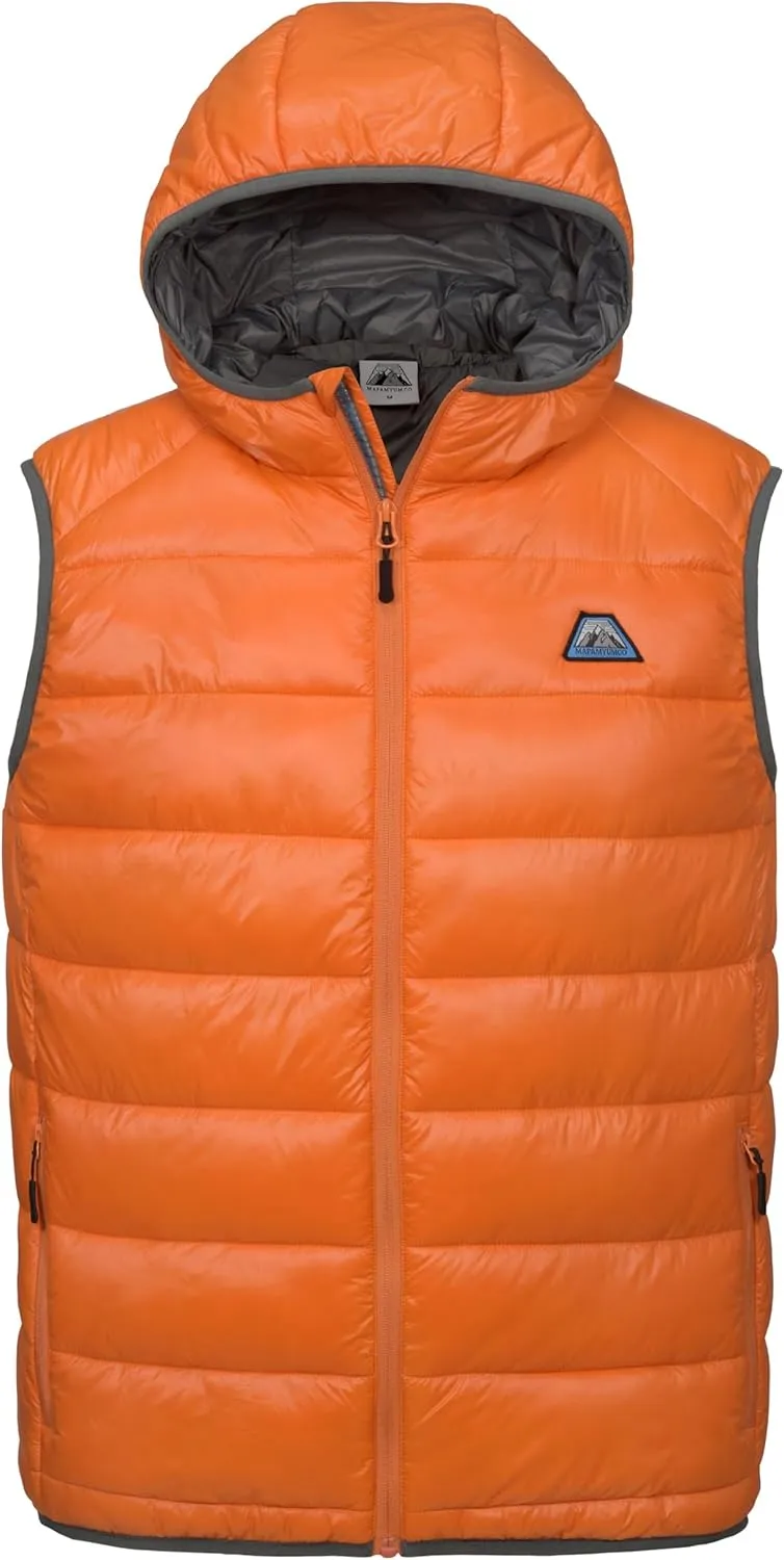 Mapamyumco Men’s Lightweight Puffer Vest with Hood, Water-Resistant Sleeveless Jacket for Hiking Ski