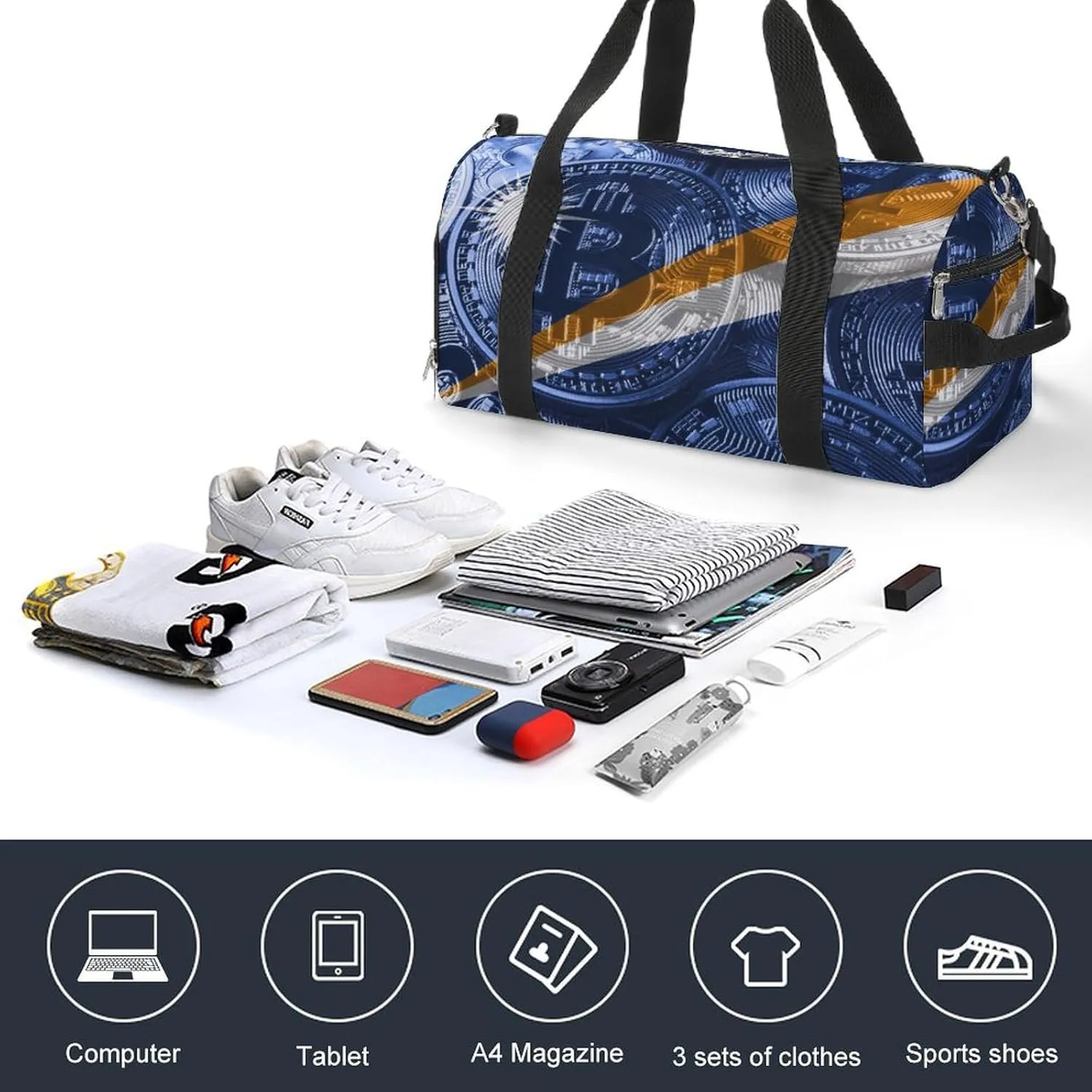Marshall Lslands Flag Bitcoin Sports Duffel Bag with Wet Pocket and Shoe Compartment for Gym