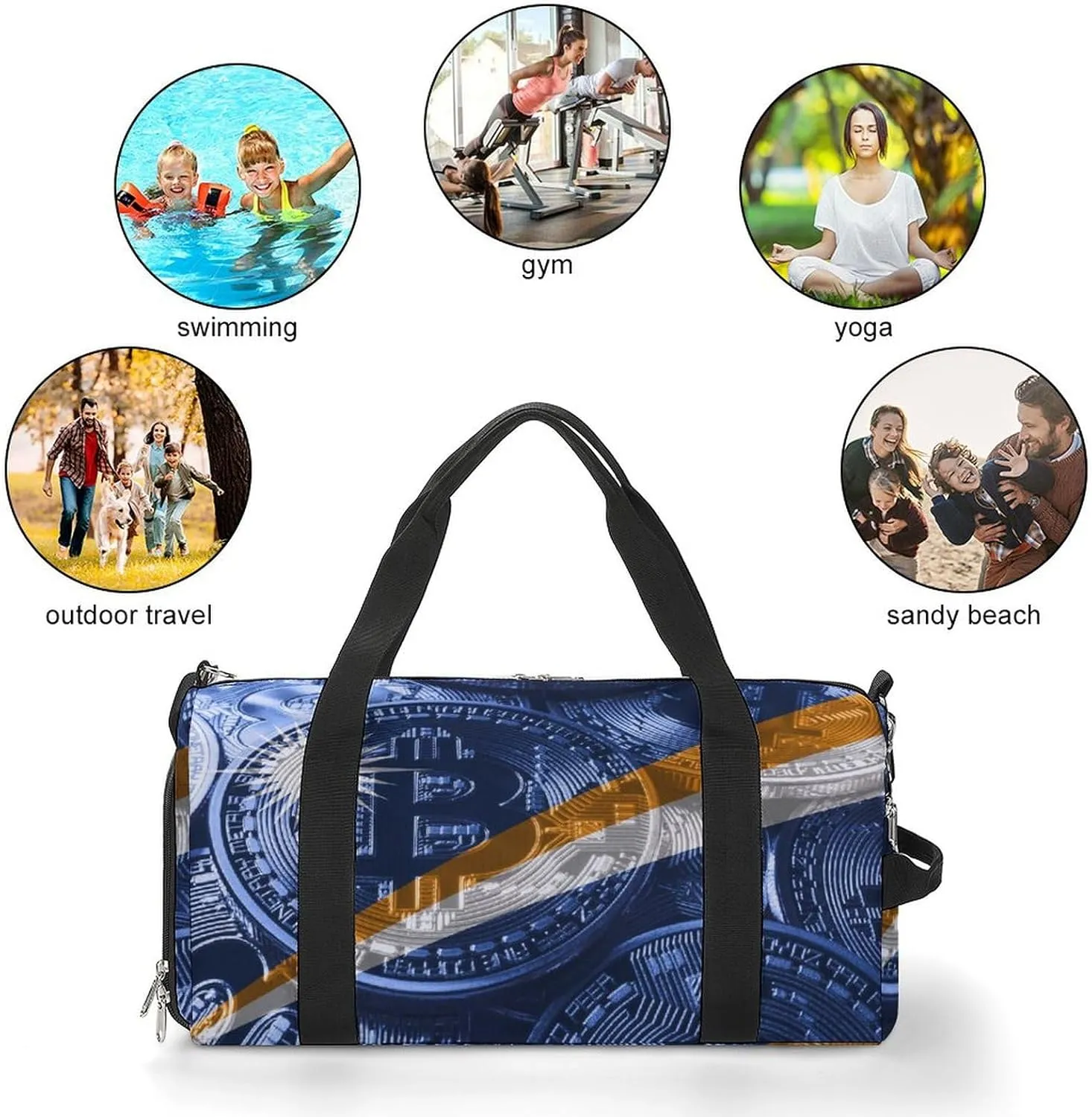 Marshall Lslands Flag Bitcoin Sports Duffel Bag with Wet Pocket and Shoe Compartment for Gym