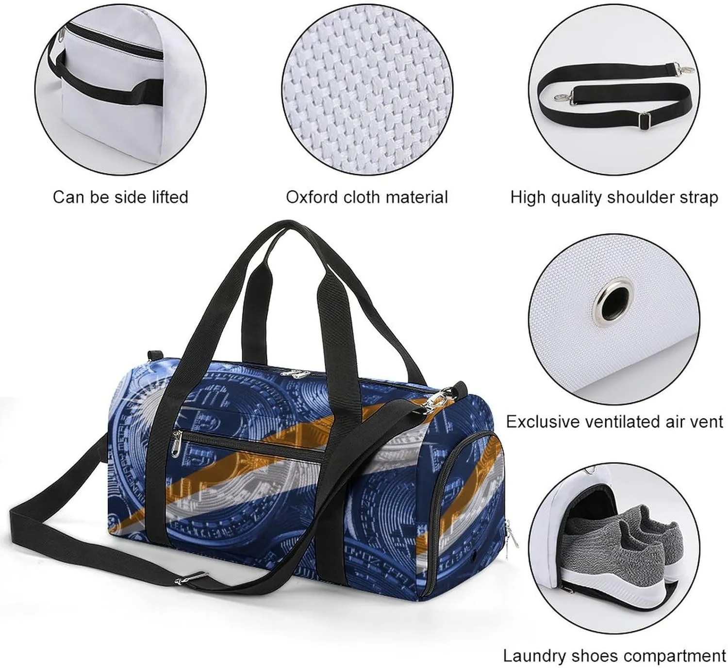 Marshall Lslands Flag Bitcoin Sports Duffel Bag with Wet Pocket and Shoe Compartment for Gym