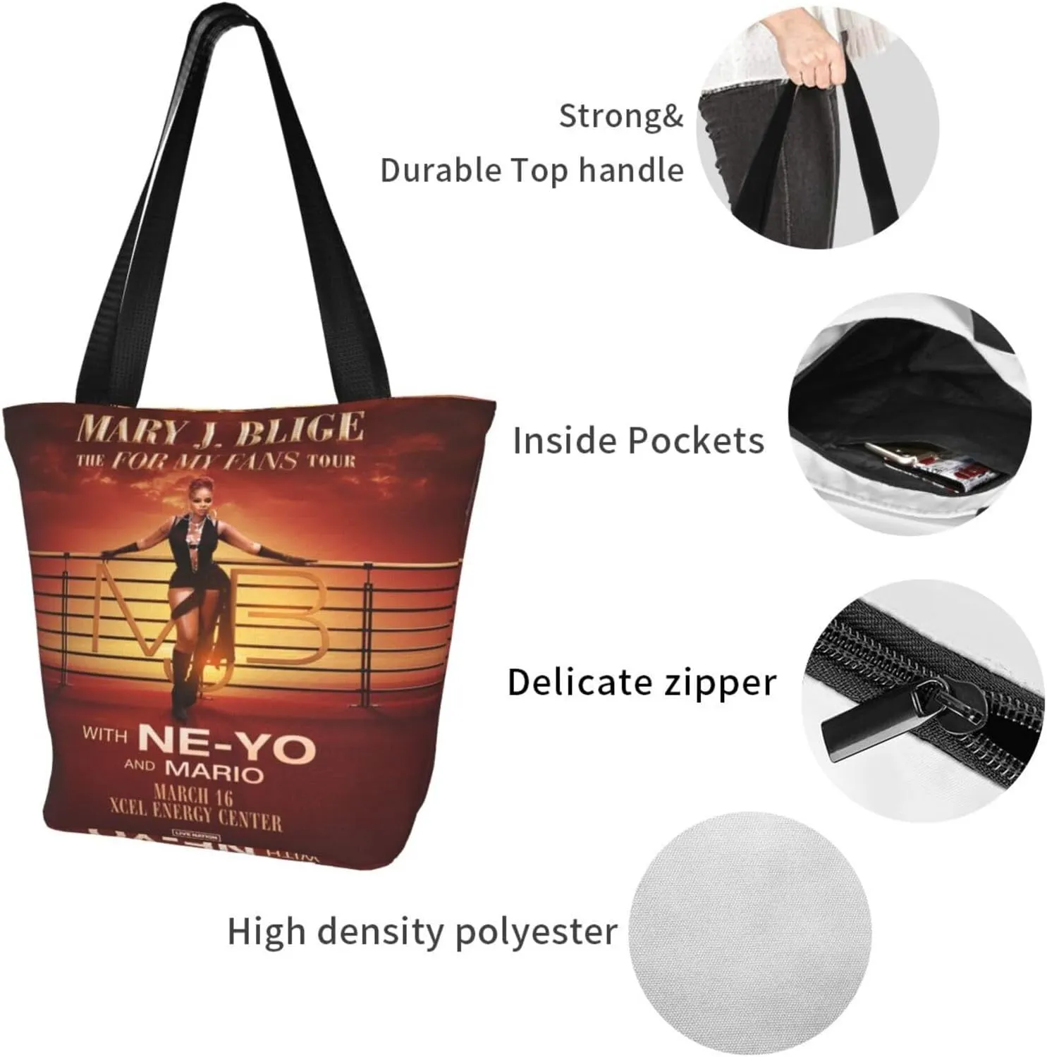 Mary J Musics Blige Shoulder Bag, Customized Shopping Tote Portable Canvas Bag