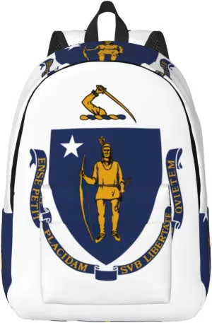 Massachusetts State Flag Print Laptop Backpack For Women Travel Canvas Bookbag For Men Outdoor Fashion Casual Daypack, Medium, SB-122