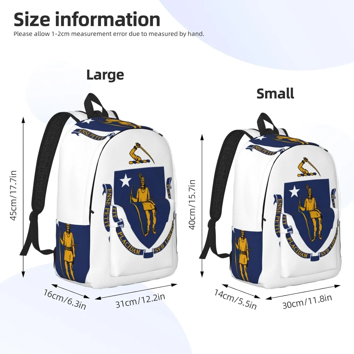 Massachusetts State Flag Print Laptop Backpack For Women Travel Canvas Bookbag For Men Outdoor Fashion Casual Daypack, Medium, SB-122