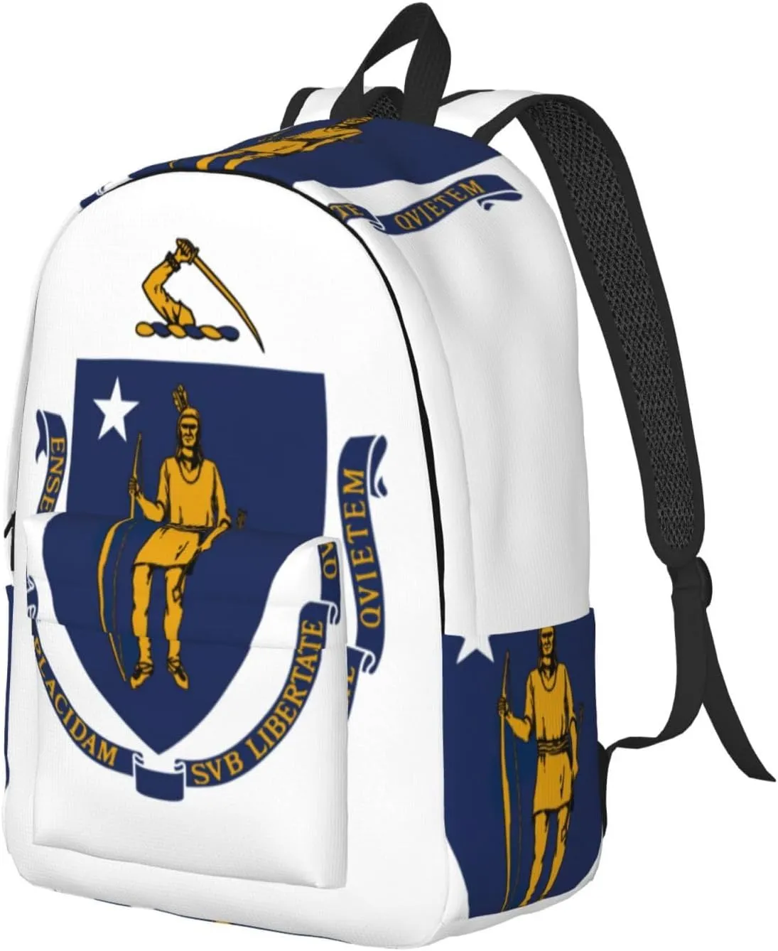 Massachusetts State Flag Print Laptop Backpack For Women Travel Canvas Bookbag For Men Outdoor Fashion Casual Daypack, Medium, SB-122