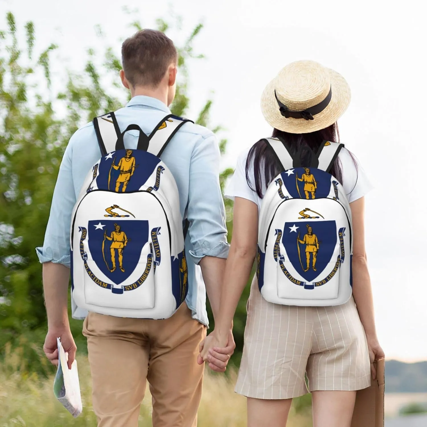 Massachusetts State Flag Print Laptop Backpack For Women Travel Canvas Bookbag For Men Outdoor Fashion Casual Daypack, Medium, SB-122