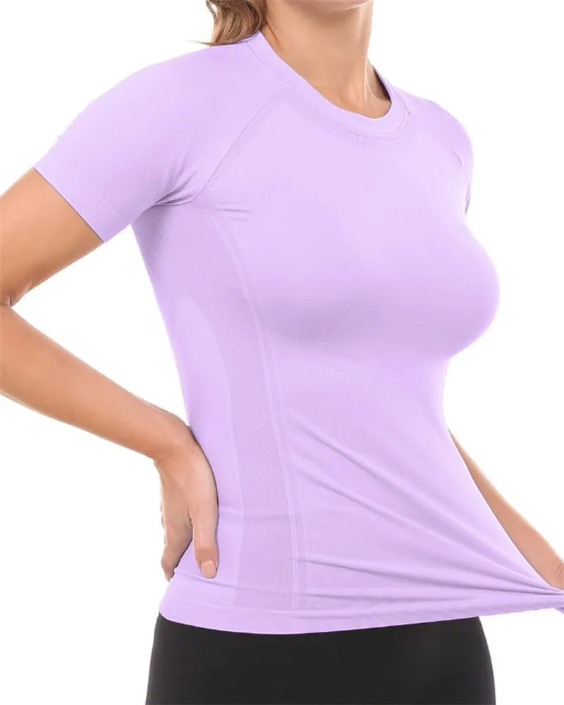 MathCat Workout Shirts for Women Short Sleeve, Workout Tops for Women, Quick Dry Gym Athletic Tops，Seamless Yoga Shirts