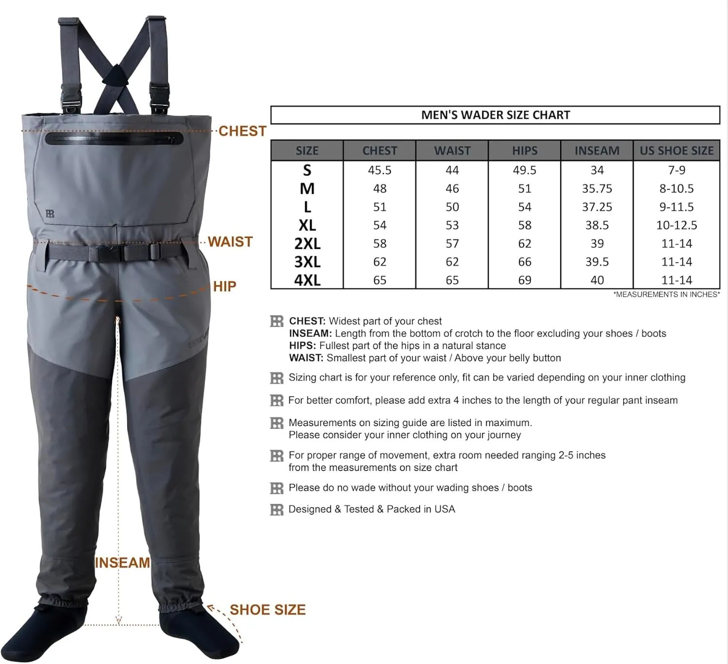 MAX COMFORT Breathable Waterproof Chest StockingFoot Chest Wader for Fishing, Hunting, Kayaking