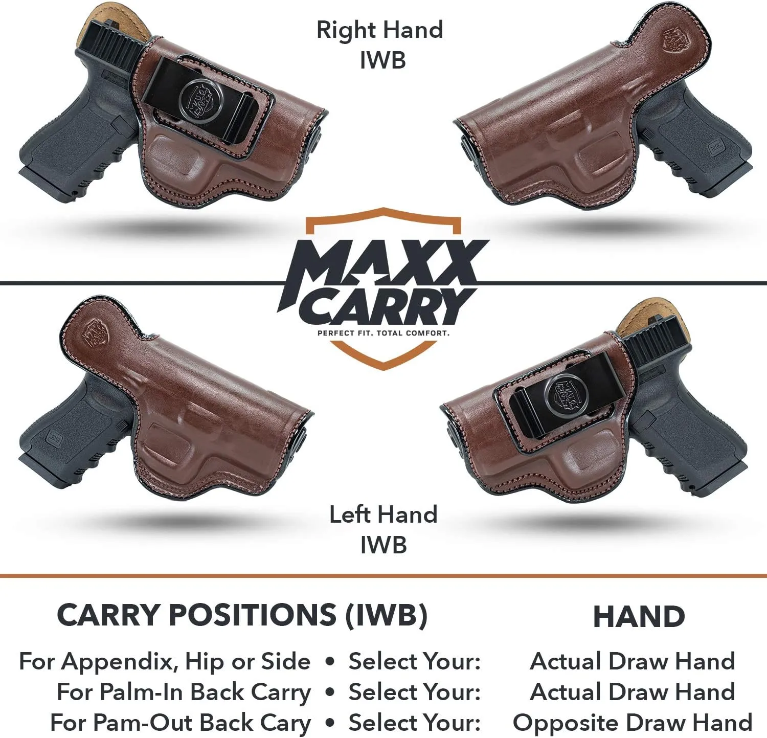 Maxx Carry IWB Leather Taurus G2c Holster 9mm or 40S&W, PT111 G2 | Fits Glock 26, 27 | Walther PPQ SC, P22 | Sig Sauer P320 Micro Compact | Springfield XD 3, XD MOD 2